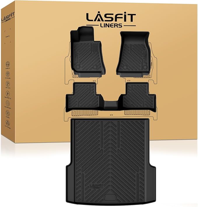 LASFIT Floor Mats&Trunk Mat Fit for BMW i4 2022 2023 2024 2025 M50/eDrive40/eDrive35/xDrive40, All Weather TPE Custom Fit 1st&2nd Row Full Set Car Mats & Cargo Liner, Black