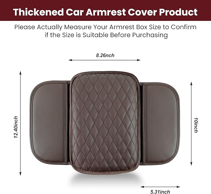 Upgraded Car Center Console Cover,Microfiber Leather Car Armrest Cover Cushion with 2 Storage Bags,Universal Car Armrest Storage Box Car Interior Accessories for Most Vehicles (Brown)