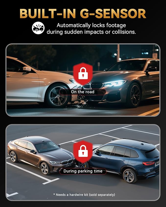 4K+4K Dash Cam Front and Rear, Free 128GB Card Included, 5.8GHz WiFi Dash Camera for Cars, Built-in GPS, G-Sensor, 170°Wide Angle, 3" IPS Screen, 24H Parking Mode, Support 512GB Max