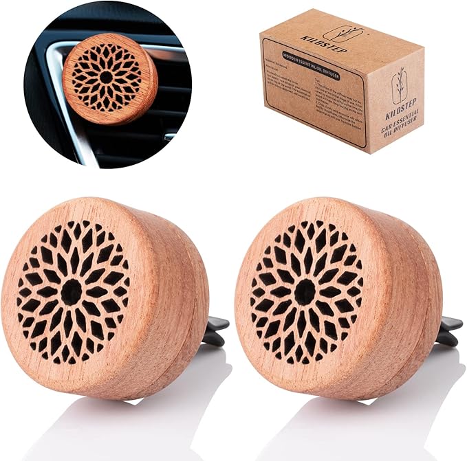 Essential Oil Car Diffuser, 2 PCS Flower Car Aromatherapy Wood Diffuser with Vent Clip