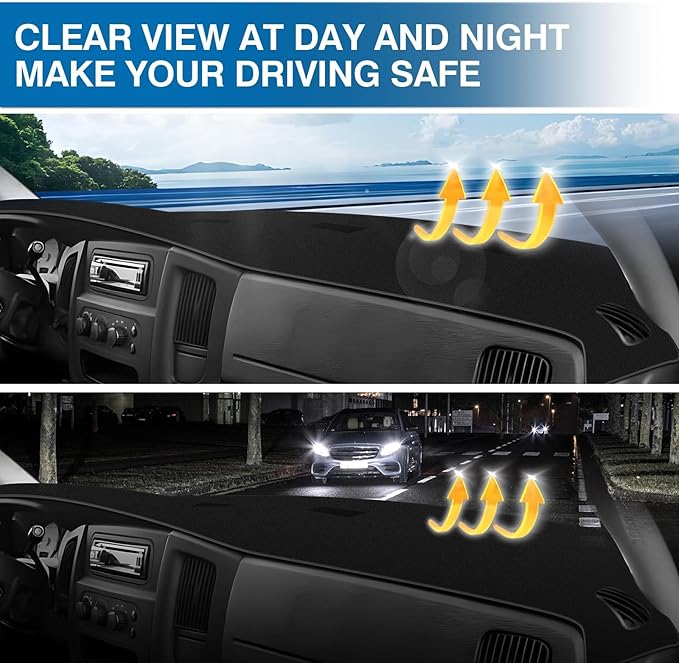 KUST Car Dash Cover for 2002-2005 Dodge Ram 1500, 2003-2005 Ram 2500/3500 Polyester Dashboard Cover Non-Slip Interior Accessories for Dodge Ram Custom Fit Dashboard Mat No Glare Black