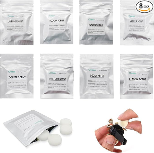 32pcs Car Air Freshener Vent Clips Refill Fragrance Tablets,8 Pack Car Scents Tablets for 8 Different Scent Car Air Freshener,1.7cm/0.7inches Diameters Car Scent Pads