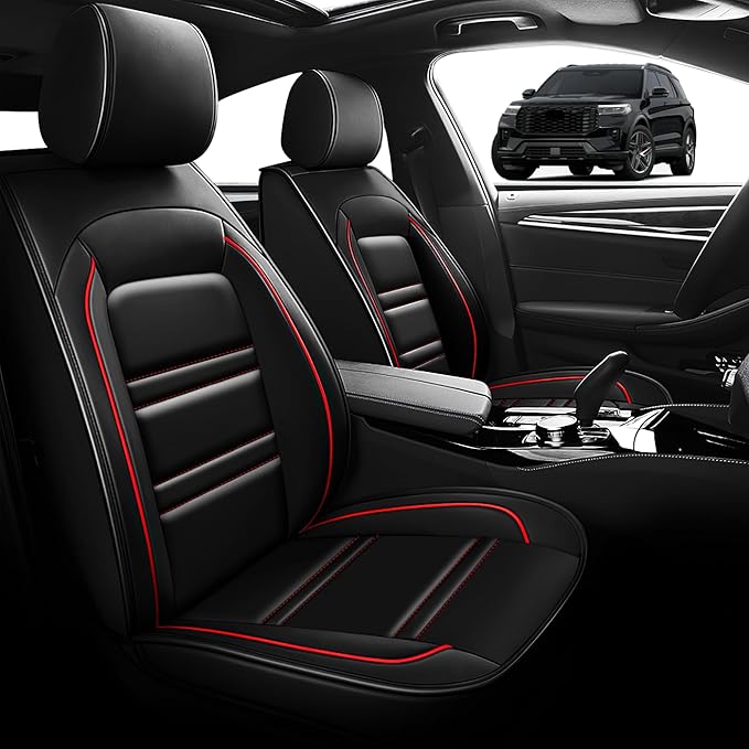 Seat Cover for Ford Explorer 2011-2025 | Car Seat Covers Front Seats, Waterproof Seat Protectors, Automotive Front Seat Covers (Front Seat, Black&Red Line)