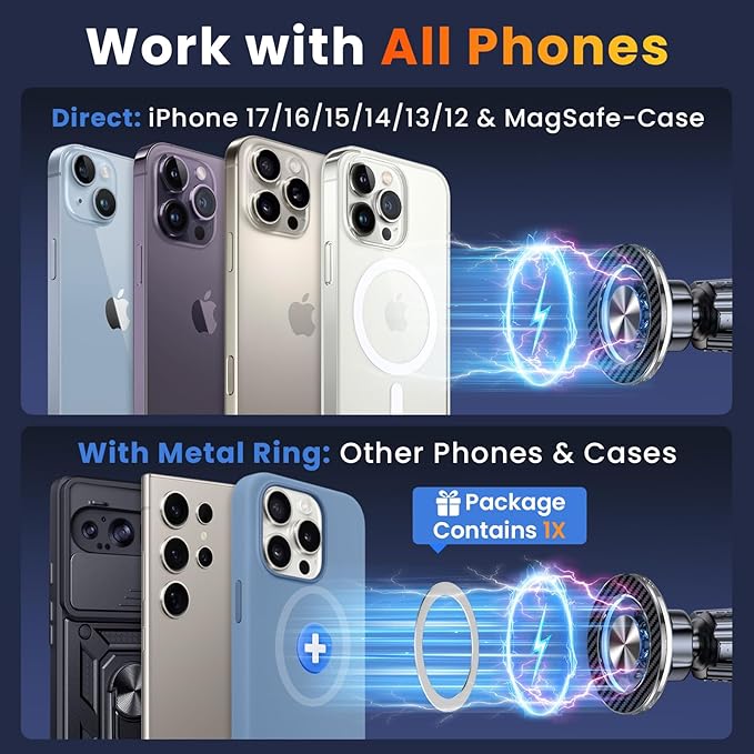 for MagSafe Magnetic Phone Holder for Car [2025 Upgraded Strongest Magnet] Car Mount Cell Stand for Dashboard Windshield Vent Compatible with iPhone 17/16/15/14/13/12 Android etc-Black