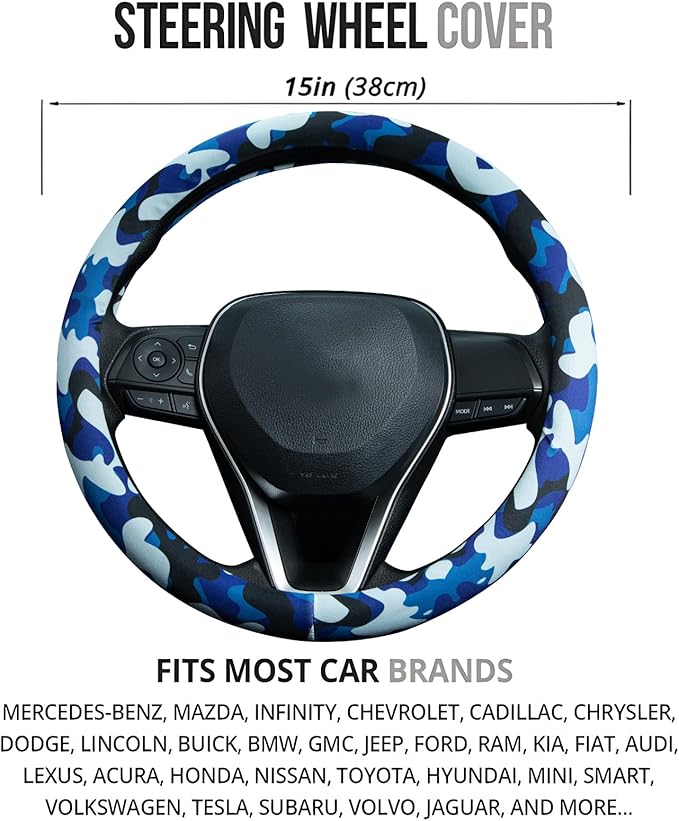 Air Force Blue Camo Steering Wheel Cover Auto Steering Wheel Protector, Anti-Slip, Breathable, Absorbing Sweat, Universal Camo Car Accessories 14.5–15 inch,Fit for Most Car, Trucks, SUV