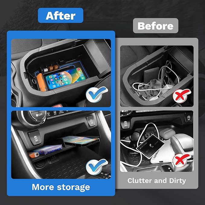 Powerty Center Console Organizer for 2019-2024 2025 Toyota RAV4 Interior Accessories Armrest Storage Box Gear Shift Storage Tray Secondary Box Insert Divider 2Pcs