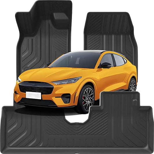 PWY Car Mats for Ford Mustang Mach E 2021-2025 (Not for Mustang), All Weather Custom Car Floor Mats Full Set, Heavy Duty TPE Floor Liners - Anti Slip & Waterproof, 3PCS Car Accessories Set, Black