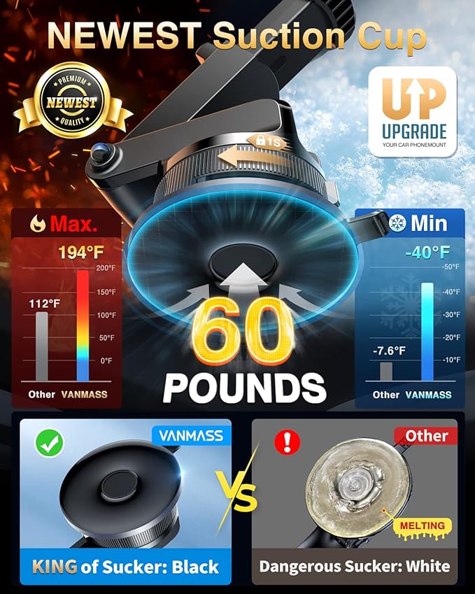 VANMASS [True Military-Grade] Car Phone Holder [Best Suction & Clip] Cell Phone Mount for Dashboard Windshield Vent Truck Cradle Dash Stand for iPhone 15 Pro Max 14 13 12 Android, Blue