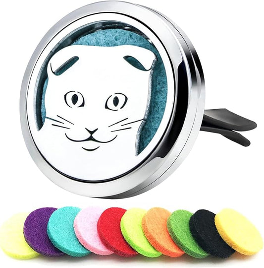 30mm Car Essential Oil Diffuser Vent Clips Air Freshener Vent Clip Aromatherapy Car Accessories 10 Felt Pads for Gift Women (Cat)