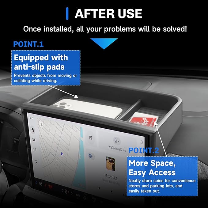 SXCY 2PCS for 2025 Ford Explorer Screen Back Tray + Center Console Organizer(Red Mat) for Ford Explorer 2025 Accessories Console Tray for 2025 Ford Explorer Dashboard Organizer 2025 Explorer Accessory