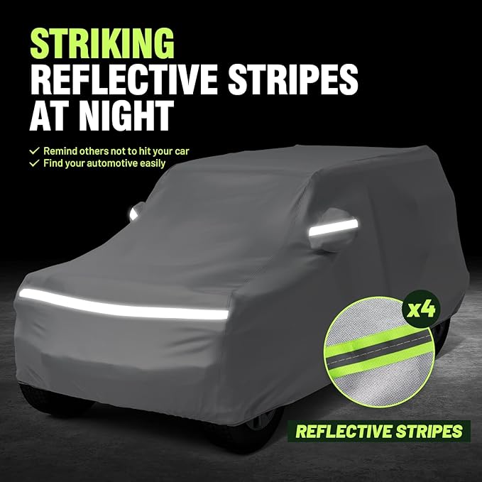 Favoto Car Cover All Weather - for Jeep Wrangler 2 Door Waterproof 6 Layers Heavy Duty Outdoor UV Rain Snow Protection with 4 Windproof Straps Zipper Universal Fit for Jeep (167"-177")