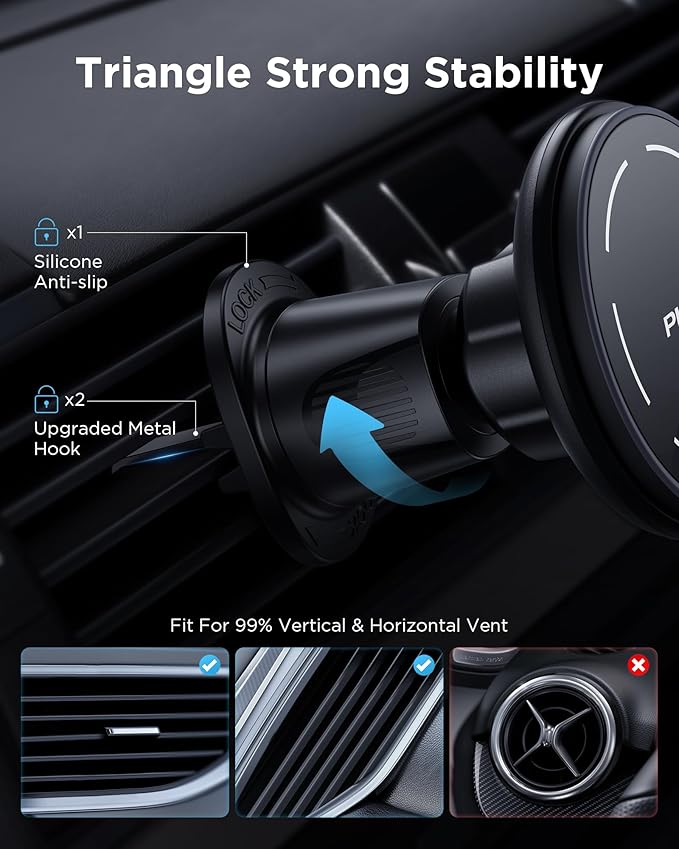 PISEN Mag-Safe Car Mount Charger - Qi2 15W Magnetic Car Phone Holder, 15W Wireless Qi2 Car Charger Mag-Safe Phone Holder, Car Vent Phone Mount Magnet Car Phone Holders for iPhone 16 15 14 13 12 Series