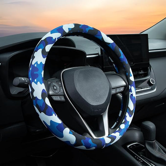 Air Force Blue Camo Steering Wheel Cover Auto Steering Wheel Protector, Anti-Slip, Breathable, Absorbing Sweat, Universal Camo Car Accessories 14.5–15 inch,Fit for Most Car, Trucks, SUV