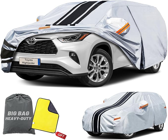 [2025 Upgrade] SUV Car Cover Custom Fit for Toyota Highlander (2001-2025), Waterproof All Weather for Automobiles Full Exterior Cover Rain Sun Snow UV Protector.