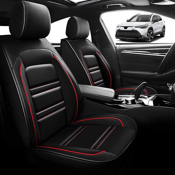 Seat Cover for Toyota Corolla Cross 2022-2025 | Car Seat Covers Front Seats, Waterproof Seat Protectors, Automotive Front Seat Covers (Front Seat, Black&Red Line)