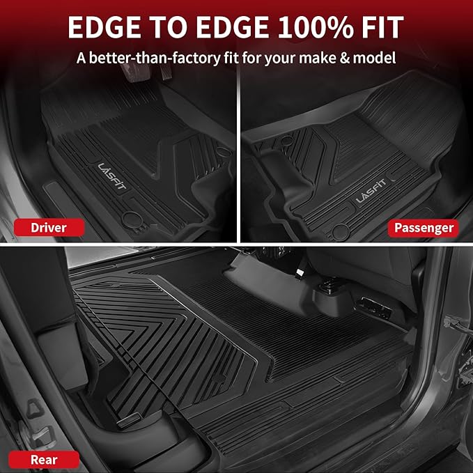 LASFIT Floor Mats for Ram 1500 Crew Cab 2019-2024 Without Rear Under-Seat Factory Storage 4 Full Size Doors Bucket Seat (NOT for Classic Model), All Weather TPE Custom Fit 1st & 2nd Row, Black
