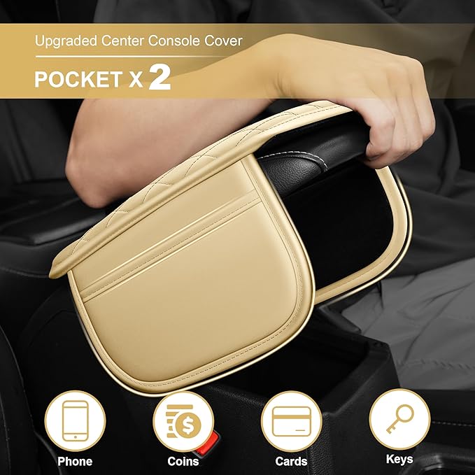 Car Armrest Cover Fit for Acura TLX Leather Center Console Cover Cushion with 2 Storage Bags(Gray)