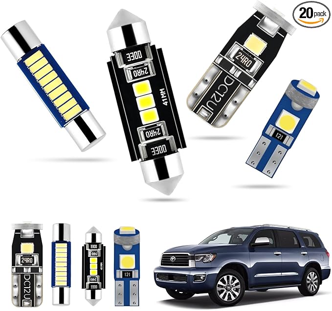 EASY EAGLE LED Interior Car Lights for Toyota-Sequoia-2008-2021: 20 Piece Kit White LED Light Bulbs - Super Bright 6000K + Install Tool