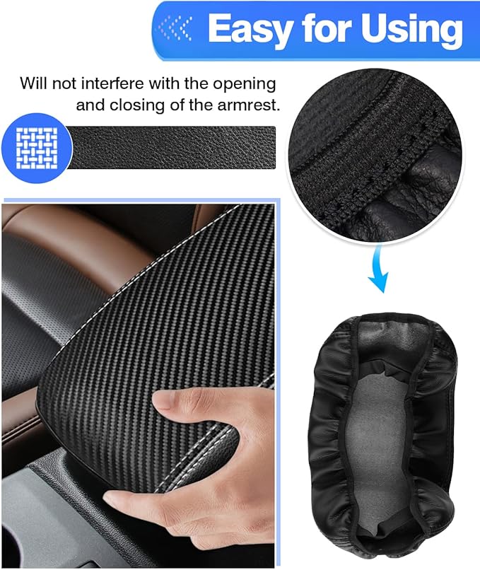 Autorder Center Console Cover for Ford Bronco Sport 2021-2024 2025/Escape 2020-2024 2025 Accessories Carbon Fiber Armrest Cover Anti-Scratch Middle Console Pad Leather Armrest Protector