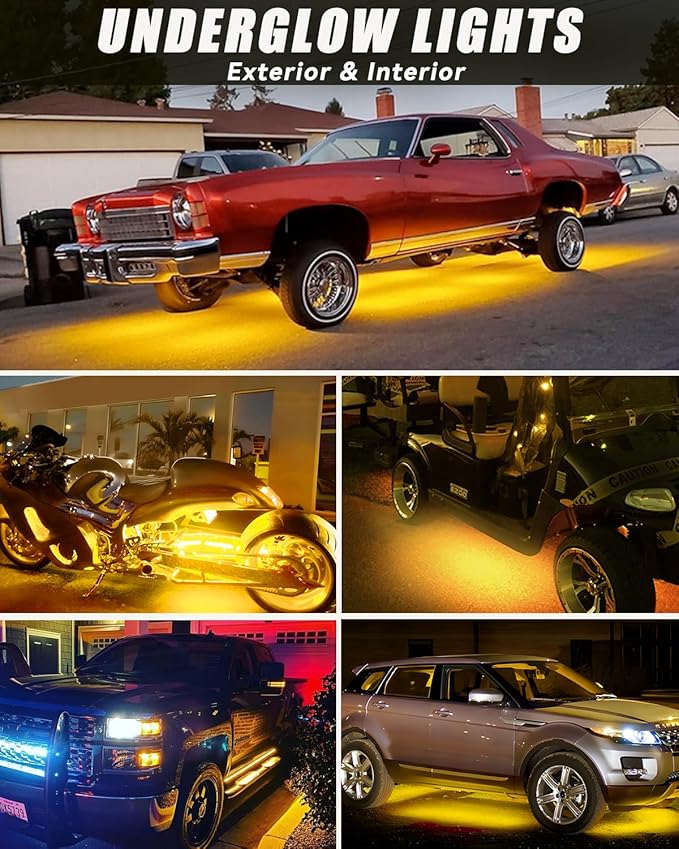 12V Led Light Strip 18" Connectable Amber LEDs Strip Lights for Car Motorcycle Golf Cart Automotive Trucks Boat Marine Waterproof Amber Led Strip, 4Pack