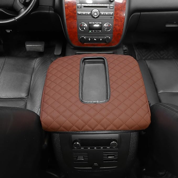 RT-TCZ Center Console Armrest Box Pad Cover Leather for Chevy Avalanche/Silverado/Suburban/Tahoe 2007-2013,for GMC Yukon/Sierra 2007-2013 (Brown)