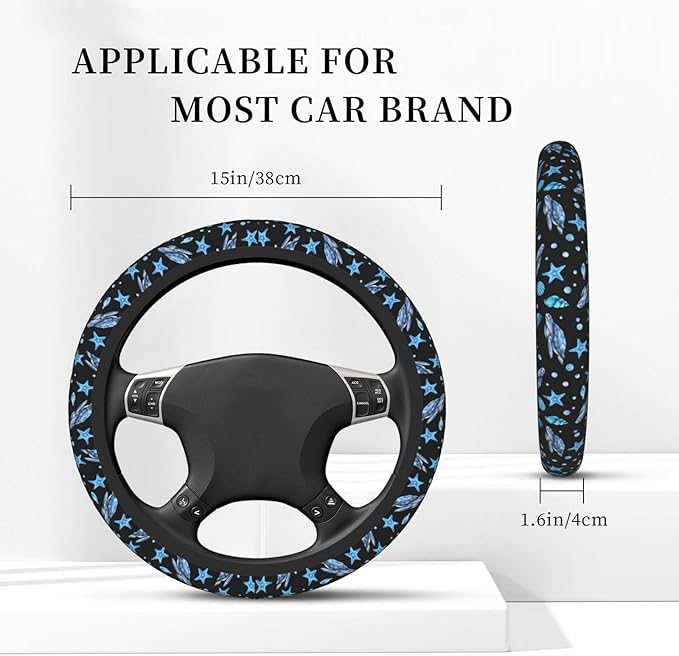 Sea Turtle Steering Wheel Cover for Women Elastic Rubber Steering Wheel Universal 15 Inch Fit for Cars, Auto, SUVs