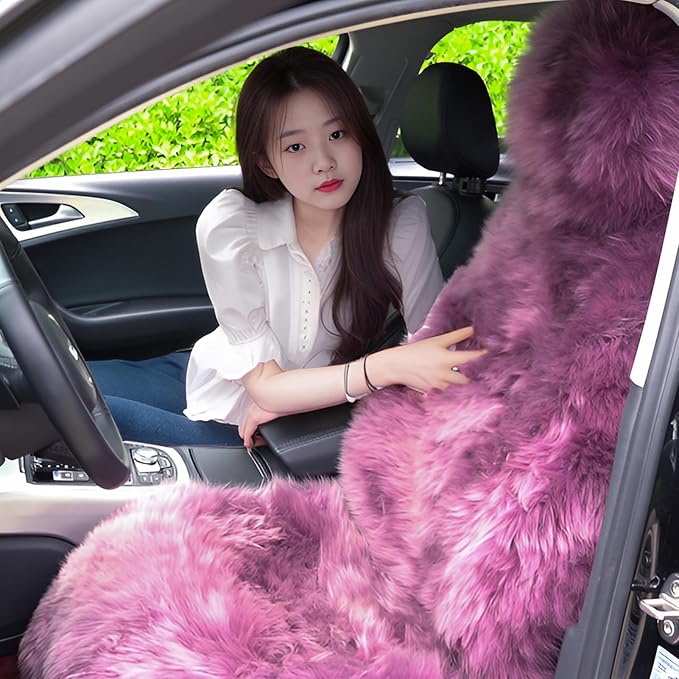 Fluffy Sheepskin Car Seat Cover-Fuzzy Fur Auto Cushion for Universal Automotive Protector (Black, 1 Pcs Front Seat Cover)