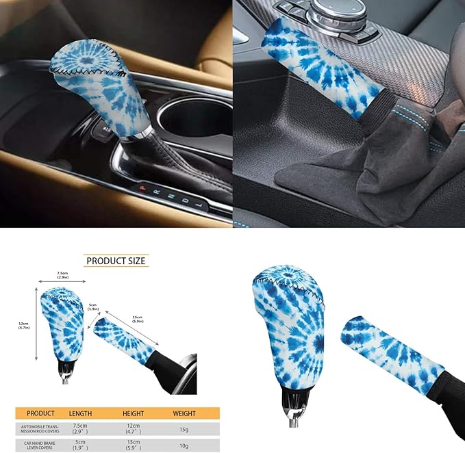 Blue Tie-Dye Car Steering Wheel Cover Set for Men Women 6 Pcs Car Interior Decor Cup Coaster Handbrake Cover Universal Fit Auto,Suvs,Truck