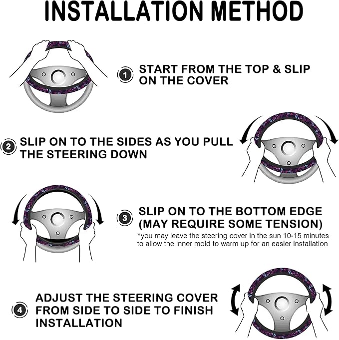 Purple Butterflies Steering Wheel Cover for Women, Anti-Slip Car Steering Wheel Cover with 2 Pcs Cup Holders Neoprene Breathable Car Accessories Universal 15 Inch Auto Interior Decor