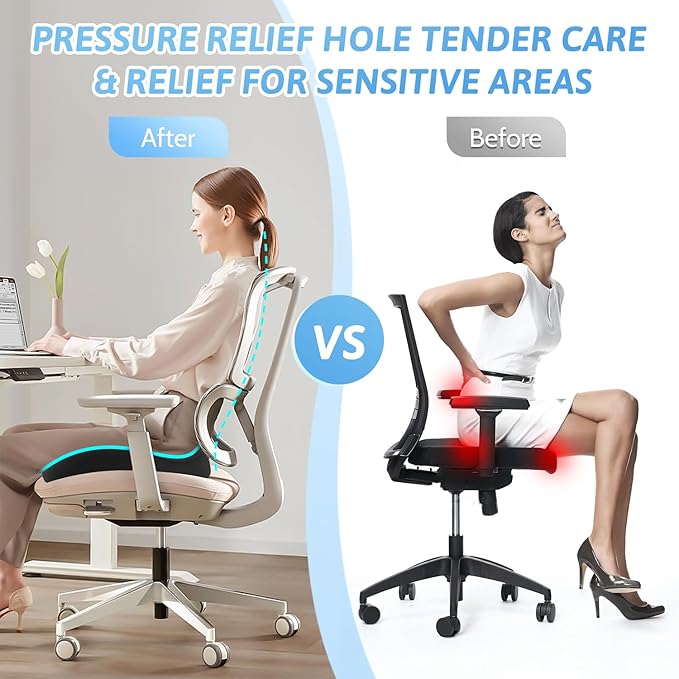 Donut Pillow, Hemorrhoid Pillow for Sitting, Donut Pillow for Tailbone Pain Relief Cushion, Two Humps Hip Comfortable Design, Doughnut Pillow, Butt Pillows for Postpartum Pregnancy, L Size-Black