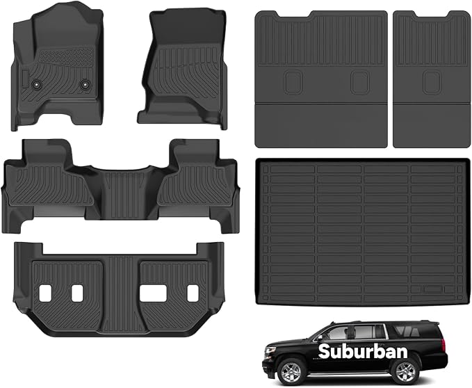 Wayhigh-Floor Mats for 2015-2020 Chevy Suburban & GMC Yukon XL（Only Fit 8 Seats） (with 2nd Row Bench Seat) All Weather Trunk Mat with Backrest Mat Waterproof Duty Rubber Cargo Liners Accessories