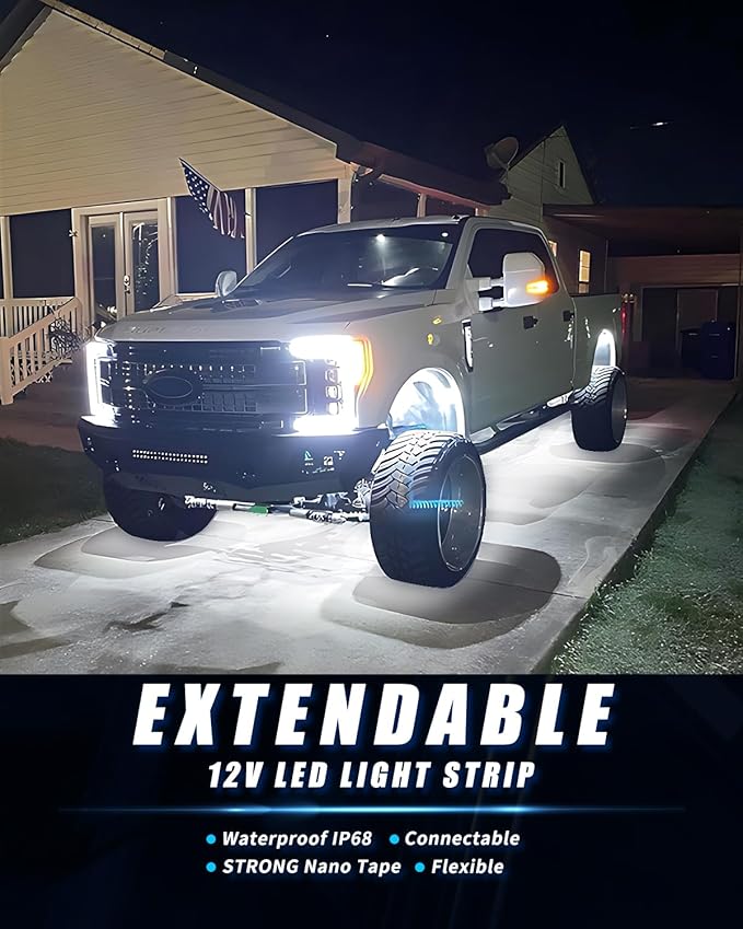 12V Led Light Strip 18" Connectable White LEDs Strip Lights for Car Motorcycle Golf Cart Automotive Trucks Boat Waterproof Led Light Strip, 4Pack