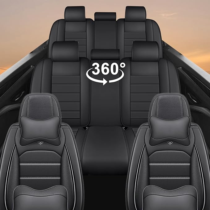 Seat Covers Custom Fit for Acura MDX 2001-2025, 7 Seat, Compatible Airbag Non-Slip Waterproof Leather Seat Cover, Luxury Interior Car Seat Covers Full Set with Pillow, Black