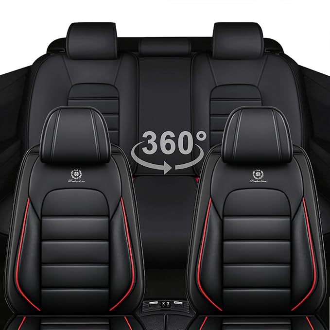 5 Seat Covers for Toyota RAV4 2000-2026 Breathable Car Seat Covers,Anti-Slip Waterproof Car Seat Protectors with Airbag,Automotive Vehicle Cushion with Storage Pockets (Standard,Redline)