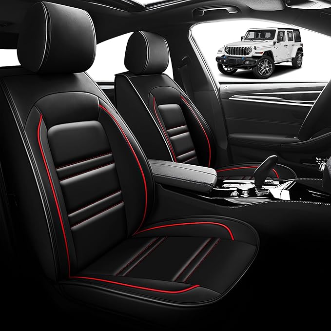 Seat Cover for JP Wrangler 2007-2025 | Car Seat Covers Front Seats, Waterproof Seat Protectors, Automotive Front Seat Covers (Front Seat, Black&Red Line)