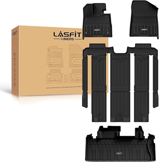LASFIT Floor Mats&Trunk Mats for Toyota Sienna 7 Seats 2021-2024 2025 (not fit 2025 Platinum) All Weather TPE Custom Fit Floor Liner for Sienna XLE/XSE/Limited/Edition 7 Passenger (w/o Spare tire)
