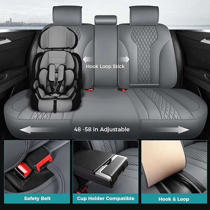 Leather Car Seat Covers - Breathable Faux Leather Seat Covers Full Set for Cars SUV Sedan - Waterproof - Grey