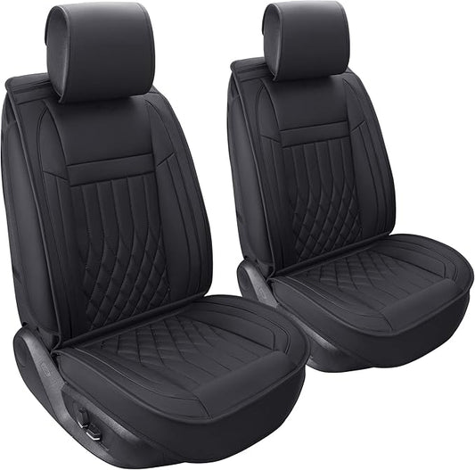Aierxuan 2pcs Car Seat Covers Front Set with Waterproof Leather, Airbag Compatible Automotive Vehicle Cushion Cover Universal Fit for Most Cars (Black)