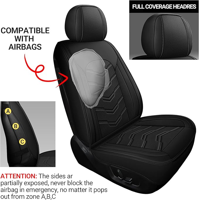 AOOG Leather Car Seat Covers Universal fit Most Sedans SUV Trucks (Front seat, Black)