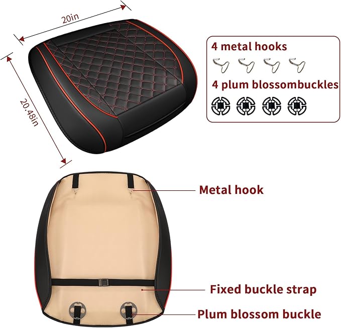 2pcs Car Seat Covers for Upgrade Leather,Car Seat Protector Water Proof Material,No Slip Soft,Side Wrapping,Bottom Seat Covers Universal for Most Automotive,Vans,Trucks,Suvs (Black-Red)