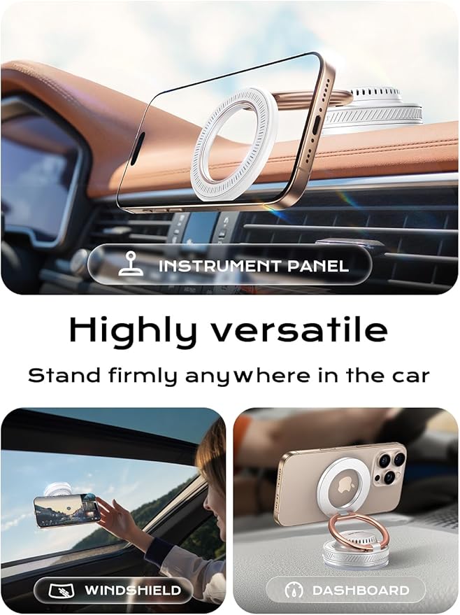 MAGIC JOHN Magnetic Phone Holders for Your Car [Car Aroma Mount] [2-in-1 Fragrance Diffuser & Phone Stand][Ultra-Suction Cup] 360° Adjustable Magnetic Phone Holder, Car Accessories for iPhone, White