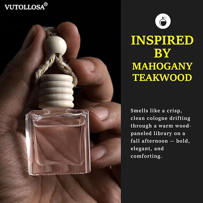2- Pack Mahogany Teakwood Car Air Freshener Hanging Long Lasting Scent Essential Oil Diffuser Car Perfume Inspired Fragrances for Men and Women by VUTOLLOSA