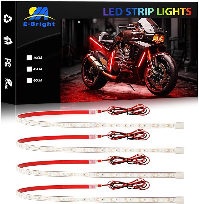 YM E-Bright Car Led Strip Lights Cuttable Underglow Led Ambient Lighting for Motorcycle Trucks Van Boat Golf Cart Interior Exterior Waterproof IP68 24inch 60CM 72SMD 12v,Red(Pack of 4)