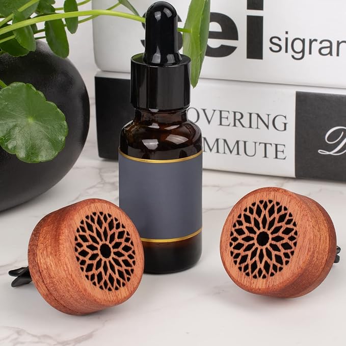 Essential Oil Car Diffuser, 2 PCS Flower Car Aromatherapy Wood Diffuser with Vent Clip