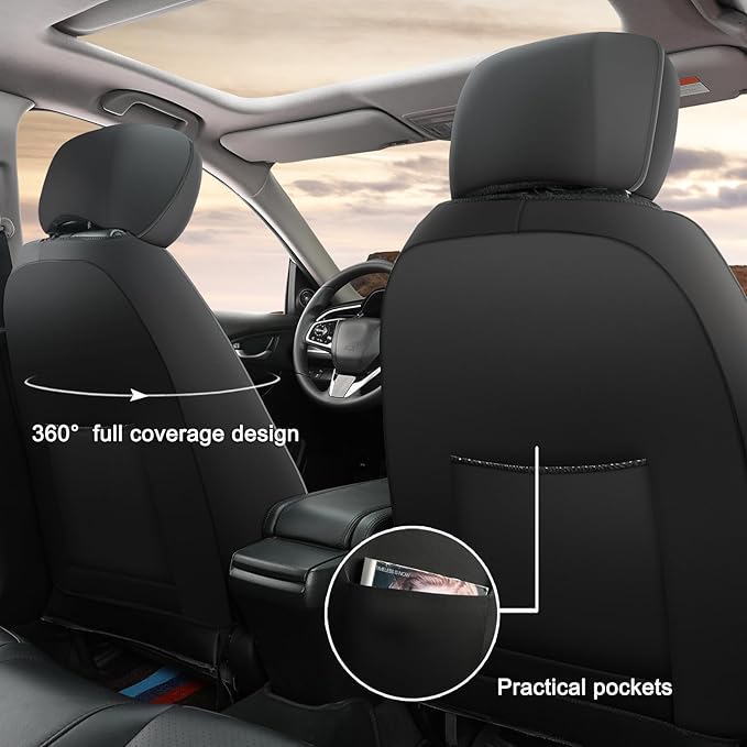 GIANT PANDA Front Car Seat Cover for Jeep, Piping Leather Bucket Seat Covers Custom Fit Jeep Grand Cherokee Wrangler Compass Gladiator Wagoneer Renegade Liberty Patriot (Black)