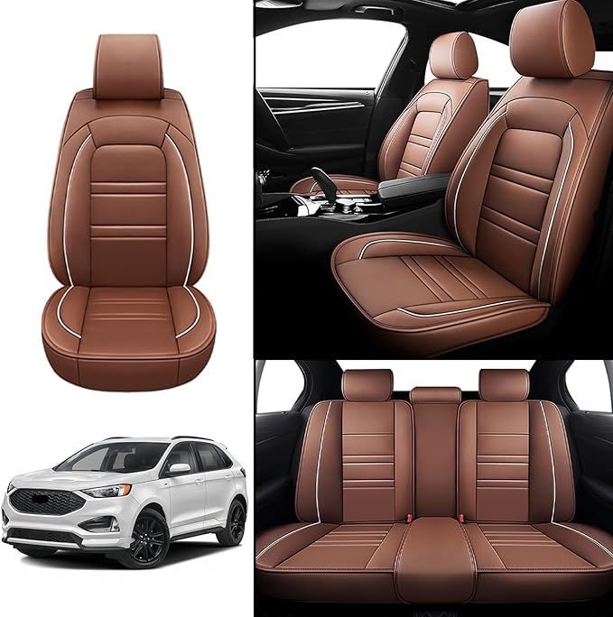 Seat Covers for Ford Edge 2007-2024 | 5-Seats Leather Seat Covers, Easy to Install Automotive Seat Covers Full Set (Full Set, Coffee)
