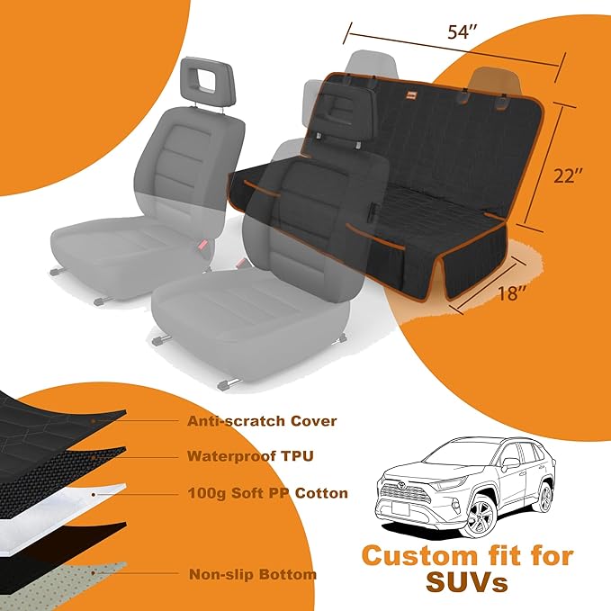 Dog Seat Cover for Back Seat Waterproof Bench Seat Covers for SUV Washable Car Seat Covers for Dogs Non-Slip Pet Seat Cover for Back Seat Heavy Duty Protector for SUVs
