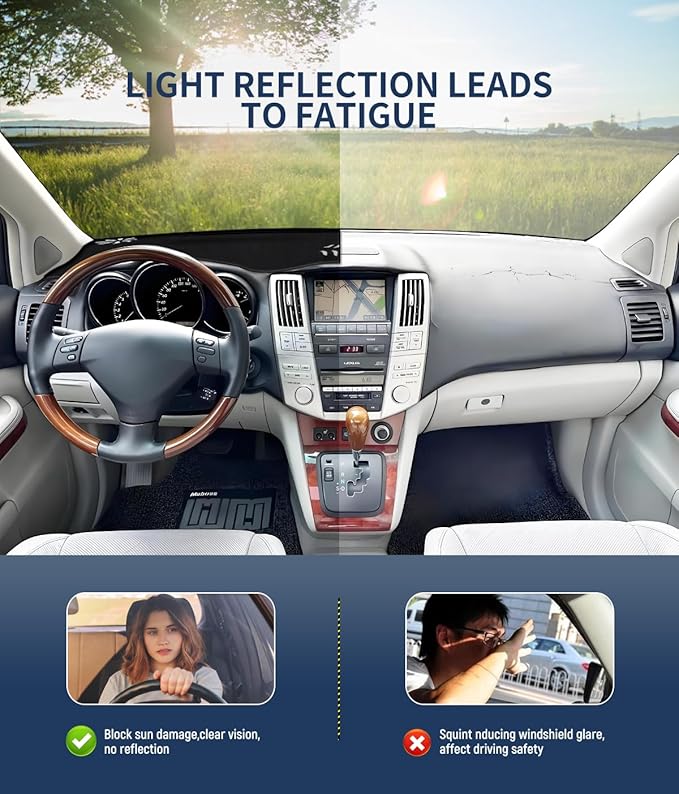 BIBLOZ Dash Cover for Lexus RX RX330 2004-2006/RX350 2007-2009/RX400h 2006-2008 Accessories Black Flannel Dashboard Cover Mat Car Dashboard UV Sun