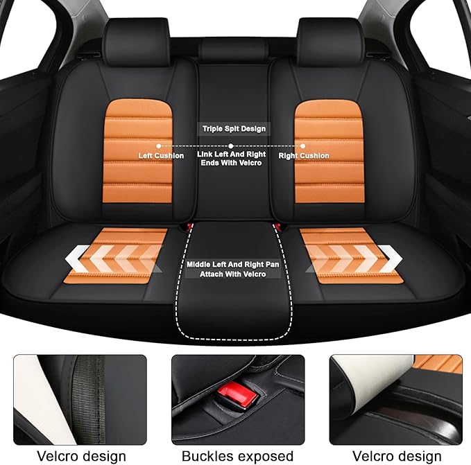 5 Car Seat Covers for Toyota RAV4 2000-2026 Breathable Leather,Waterproof Car Seat Protectors with Comfort Headrest Pillows,Automotive Vehicle Cushion with Storage Pockets (Luxury,Orange)
