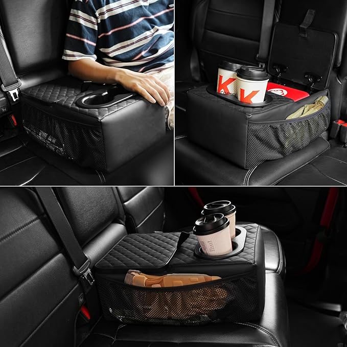 FURYENGRAVER Universal Rear Seat Armrest Rear Bench Seat Consoles with Cup Holder, Large Storage Box,2 Storage Bags Truck Seat Organizer